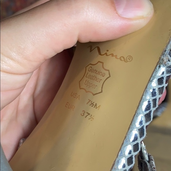 SILVER SNAKESKIN STRAPPY METALLIC STILETTO HEELS - Picture 3 of 4